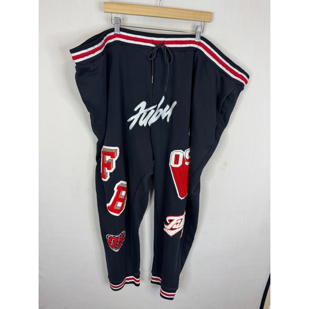 FUBU Mens Black Varsity Patch Joggers Sweatpants 6X  Hip Hop Streetwear